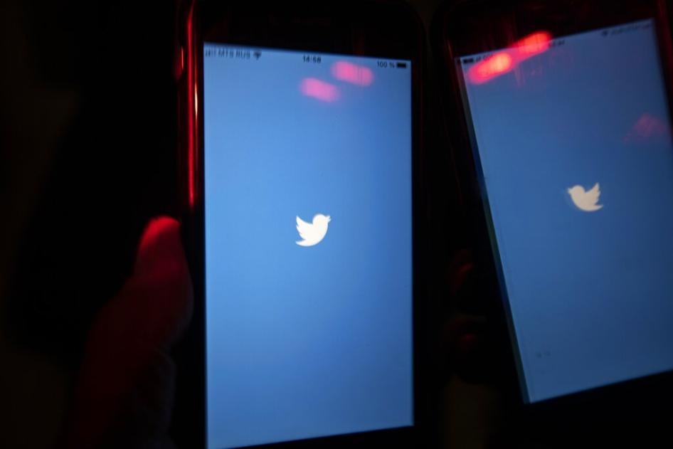 A mobile phone user turns on Twitter application on his smartphone in Moscow, Russia, Wednesday, March 10, 2021.