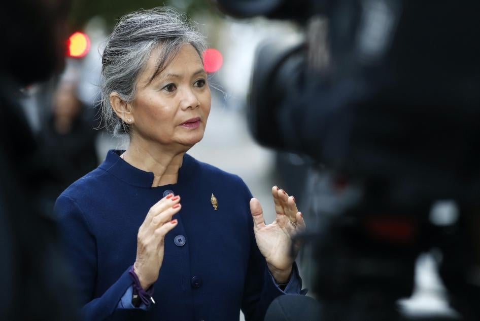 Mu Sochua speaks during an interview in London, November 16, 2017.