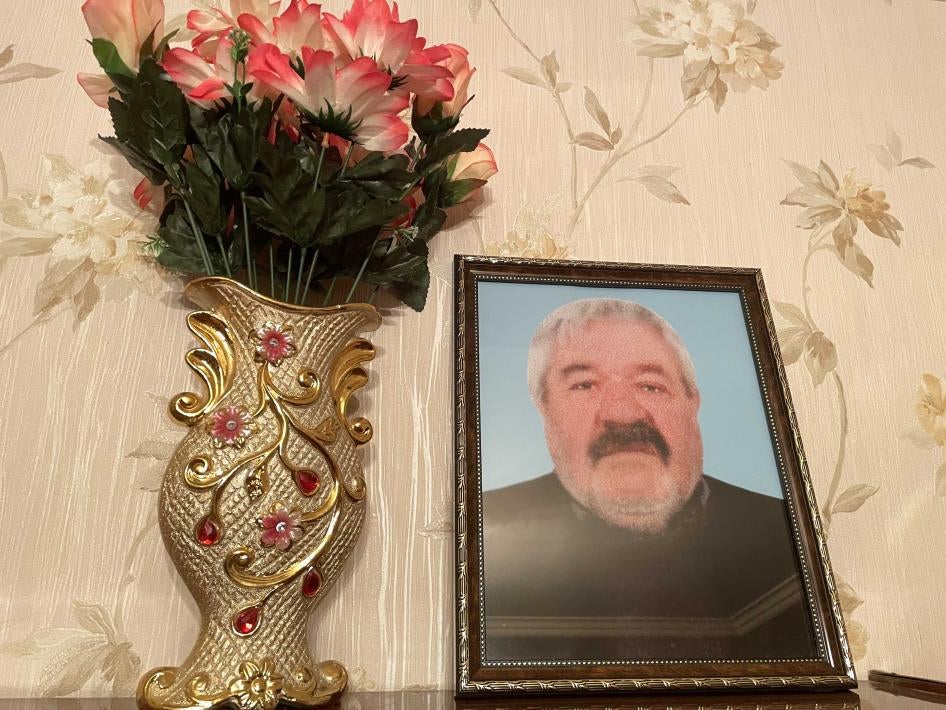 A portrait of Eduard Shakhkeldyan  at the apartment in Stepanakert where his family is temporarily staying.