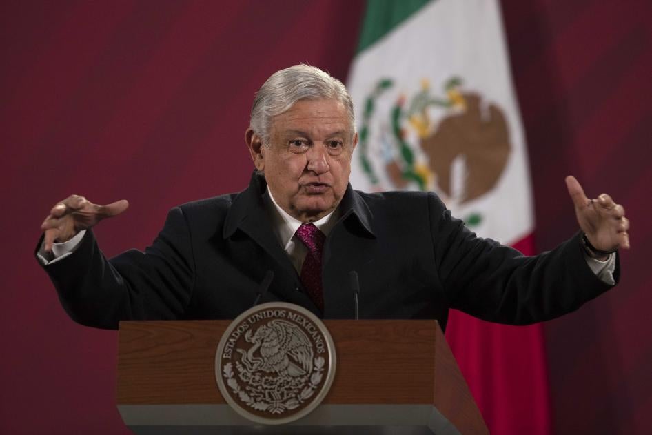 In this Dec. 18, 2020 file photo, Mexican President Andrés Manuel López Obrador gives his daily morning news conference at the presidential palace in Mexico City. On January 14, 2021, López Obrador vowed to lead an international effort to combat what he considers censorship by social media companies that blocked or suspended the accounts of Former US President Donald Trump.