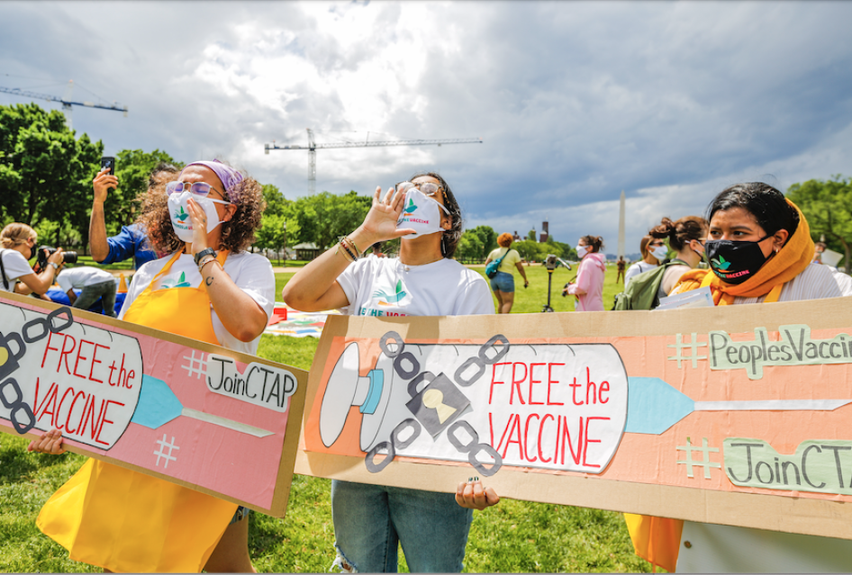 Supporters attend the Rally for Vaccine Access for Everyone, Everywhere on Wednesday, May 5, 2021 in Washington, D.C.