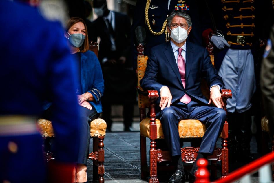 Ecuadorian President Guillermo Lasso attends the change of military command