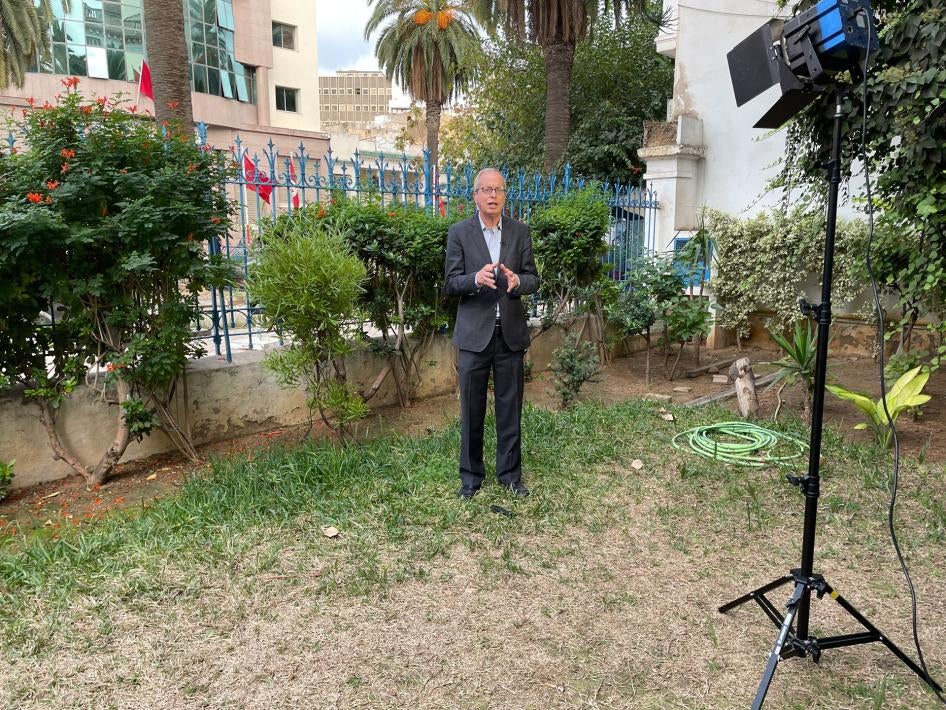 Al Jazeera correspondent Lotfi Hajji reporting from Tunis after Tunisian authorities evicted the pan-Arab television network from its offices, November 5, 2021. 