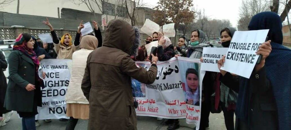 Women protesters demand justice and call for the Taliban to respect women’s rights in Kabul, Afghanistan