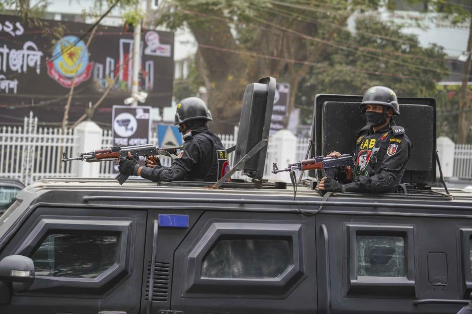 RAB members in front of Central Shaheed Minar in Dhaka, Bangladesh, February 20, 2021.