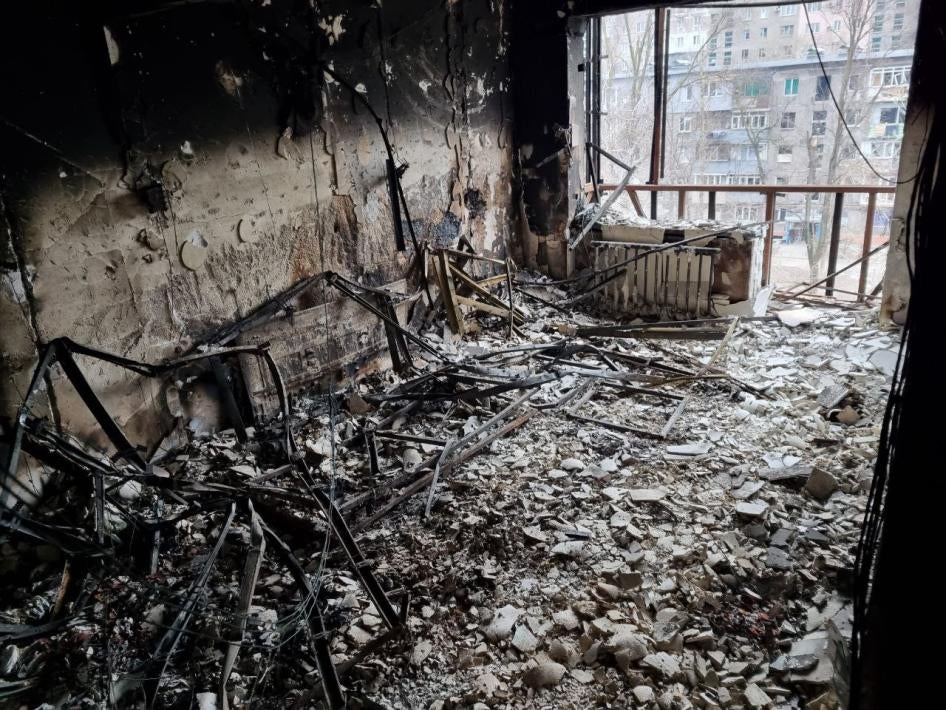 Apartment number 64 at Kuprina Street, 68, Mariupol, is destroyed as a result of fighting, March 30, 2022.