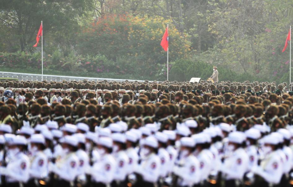Officers march during a parade