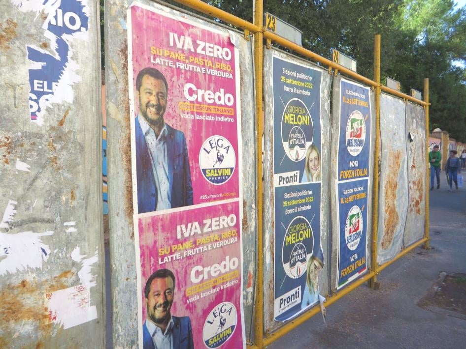 Election posters are seen on the streets of Rome in September 2022. 