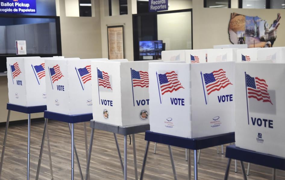 Voting booths on the first day of early voting in Orlando, Florida.