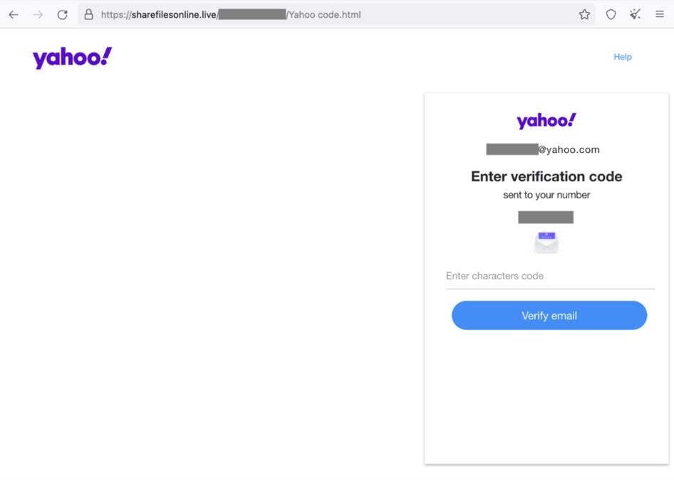  Screenshot of a phishing page imitating the Yahoo login page (October 2022).