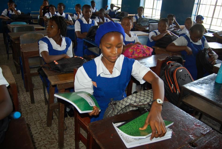 Students attend class in Freetown, Sierra Leone.