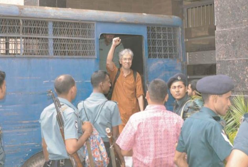 Adilur Rahman Khan, when police brought him to court on August 11, 2013. He was detained by police the prior evening and his whereabouts were kept unknown until he was brought to court.