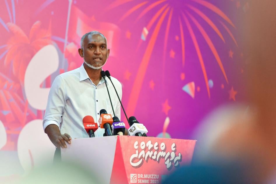 Maldives' President Mohamed Muizzu delivers a speech in Malé on October 2, 2023. 