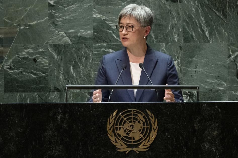 Australia Minister for Foreign Affairs Penny Wong addresses the 78th session of the United Nations General Assembly at United Nations headquarters, September 22, 2023. 