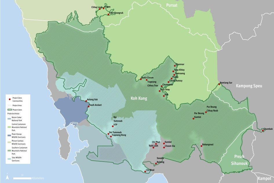 Map of the Southern Cardamom REDD+ Project, a mosaic of protected areas