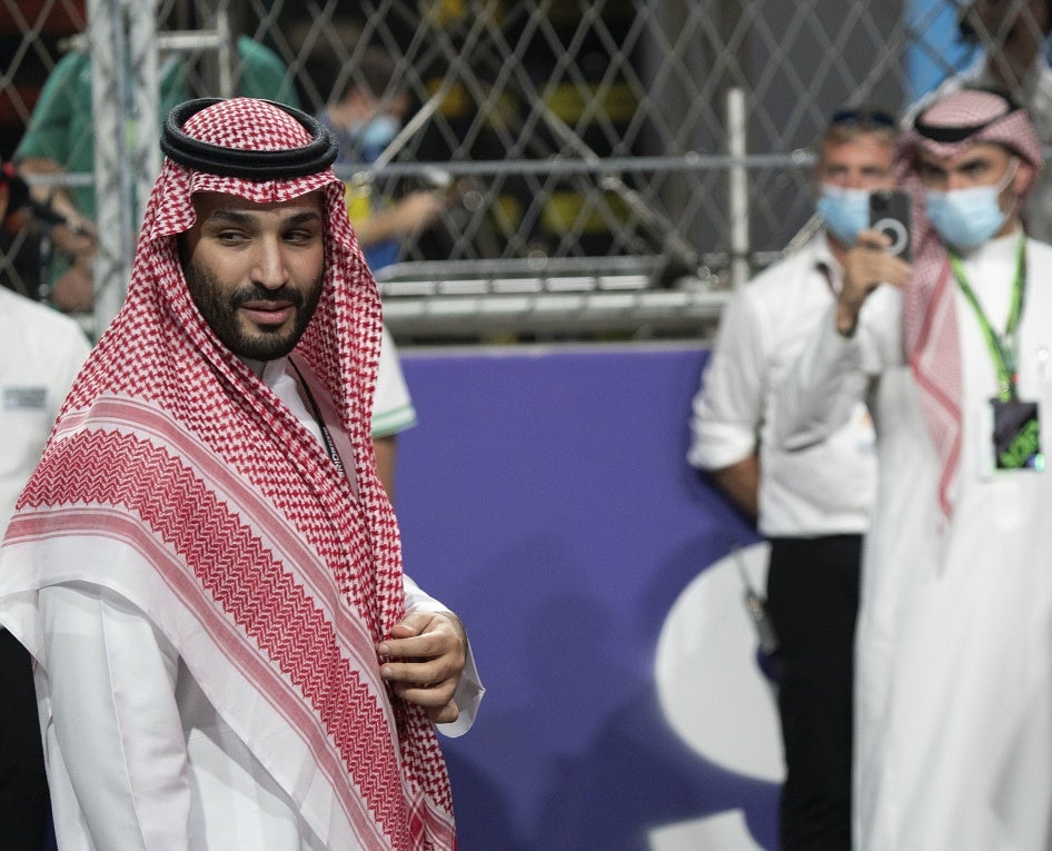 Prince Mohammed bin Salman Al Saud, Crown Prince of the Kingdom of Saudi Arabia, attends the Formula 1 Grand Prix of Saudi Arabia, in Jeddah, May 12, 2021. 
