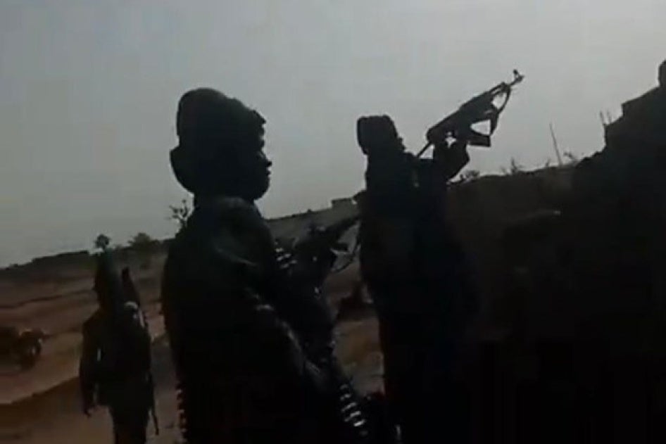 Screenshot of a video filmed by fighters of the armed Islamist group JNIM showing their assault on the military barracks in Mansila, Sahel region, Burkina Faso, on June 16, 2024.