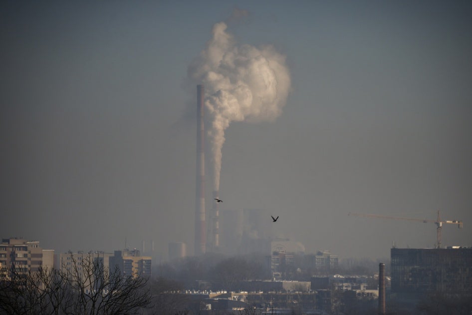 The smog over Krakow from the chimneys of a power plant in Krakow, Poland on January 10, 2024.