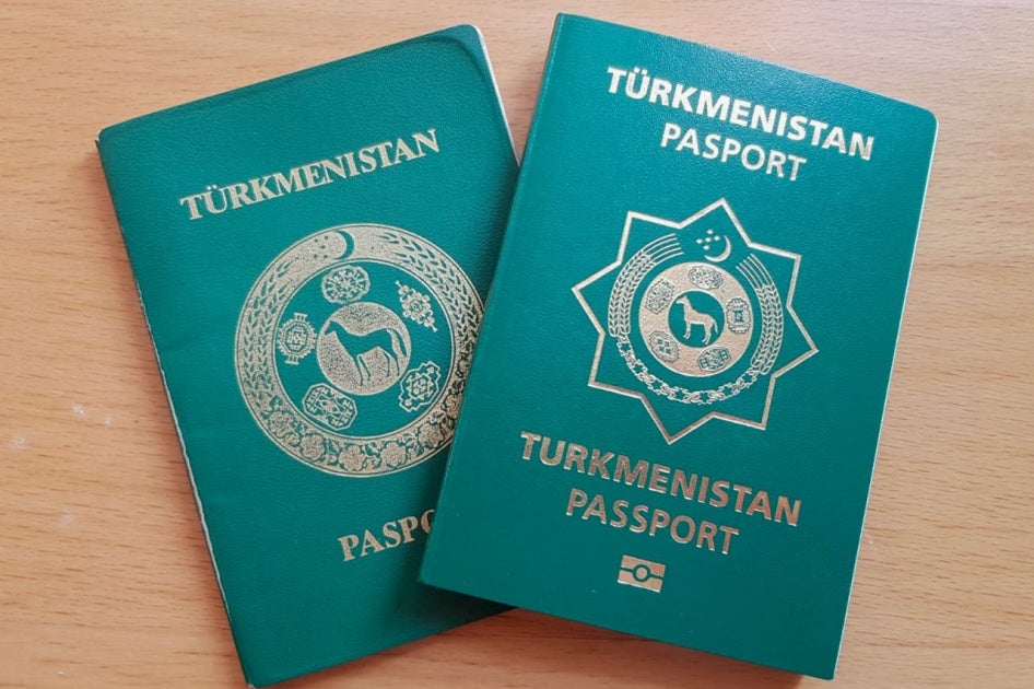 Front cover of two Turkmen passports