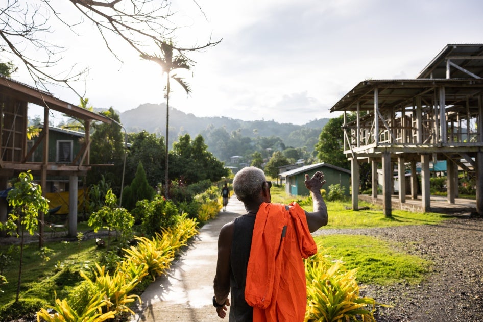 New community gathering spaces are constructed in the new site of Walande, Malaita province, Solomon Islands.