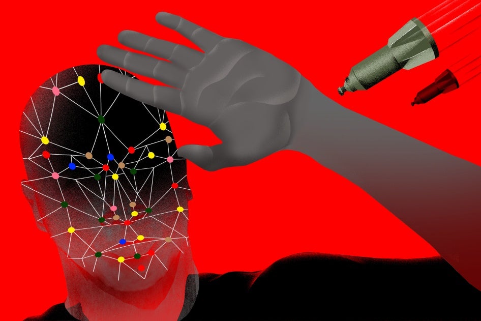 Illustration of weapons firing towards a person 