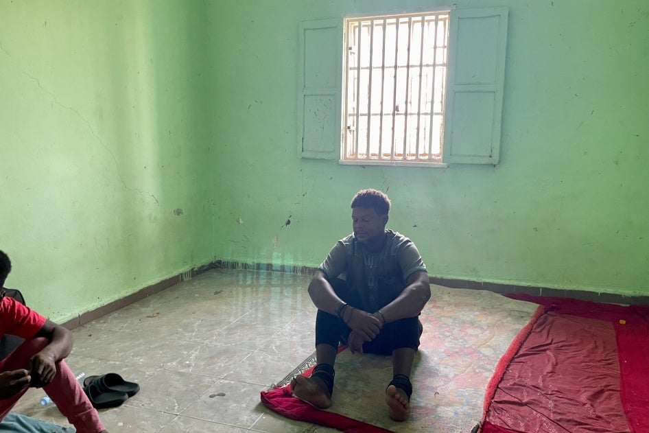 Men from Senegal and Niger held at the police-run migrant detention center in Le Ksar district, Nouakchott, Mauritania, September 2, 2023. 