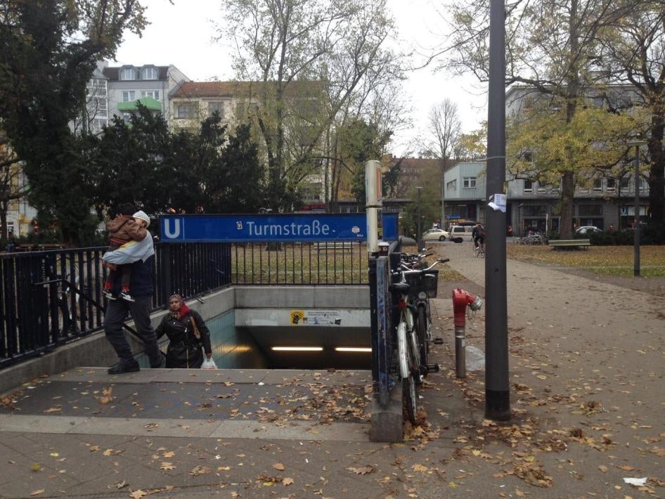 The Berlin subway station exit located near the café where Dr. Sami Sharif was interviewed.