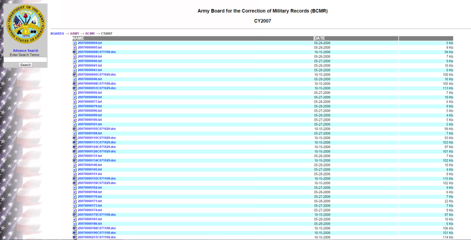 creen shot of the Army Board of Correction for Military Records (BCMR) © 2016 Human Rights Watch 