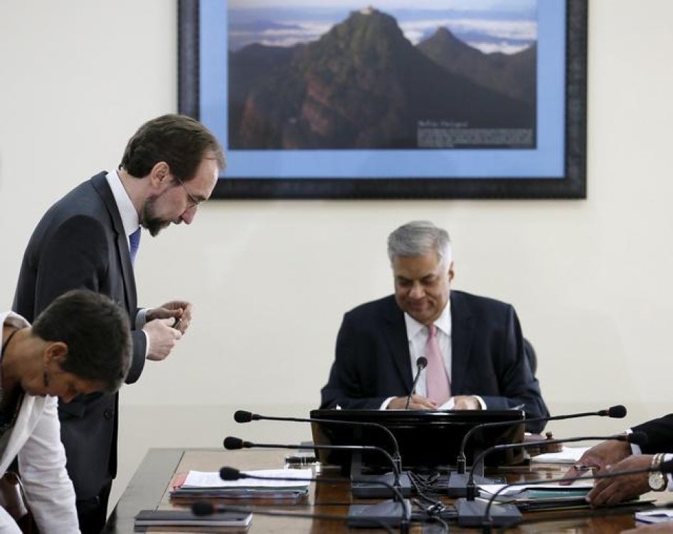 United Nations High Commissioner for Human Rights Zeid Ra'ad Al Hussein meets with Sri Lankan Prime Minister Ranil Wickremesinghe in Colombo on February 9, 2016.