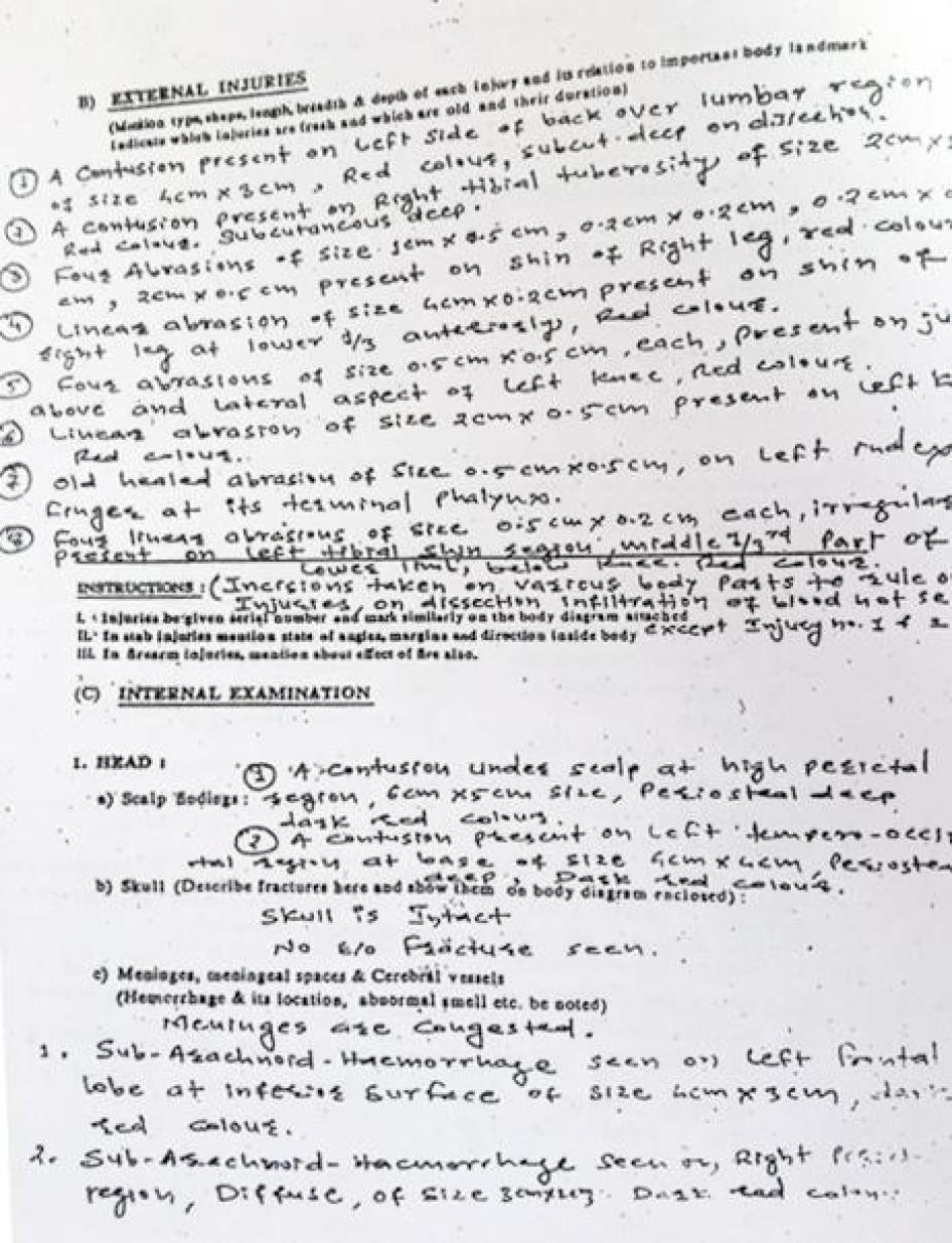 Copy of post-mortem report of Altaf Shaikh, September 11, 2009