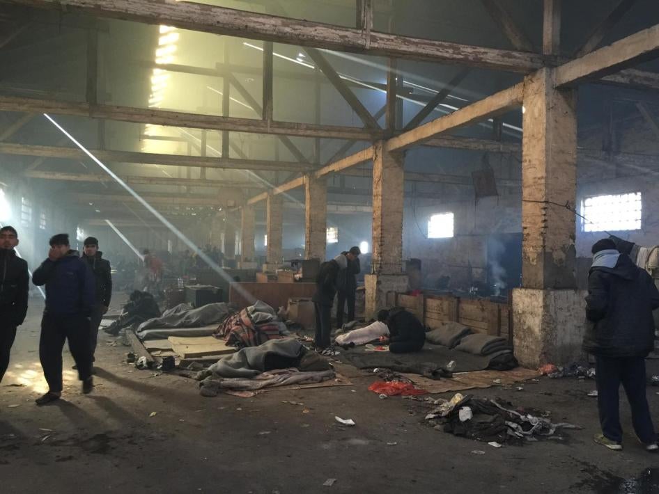 Asylum seekers and migrants living in appalling conditions in abandoned warehouses behind Belgrade train station, Serbia. November 22, 2016.