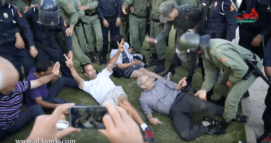 Police surrounding protesters in Rabat on July 8, 2017. 