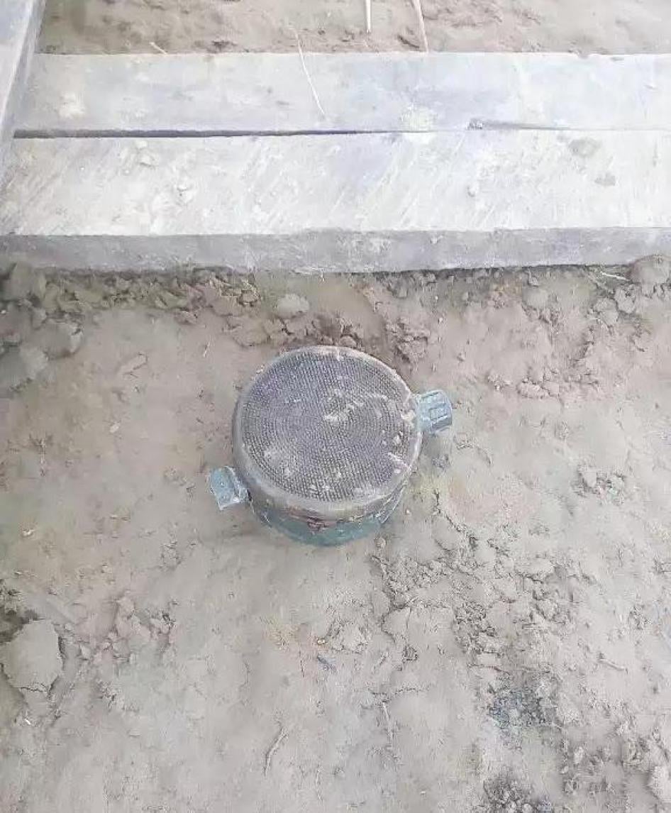 A landmine is seen near the Bangladesh-Burma border, September 10, 2017. 