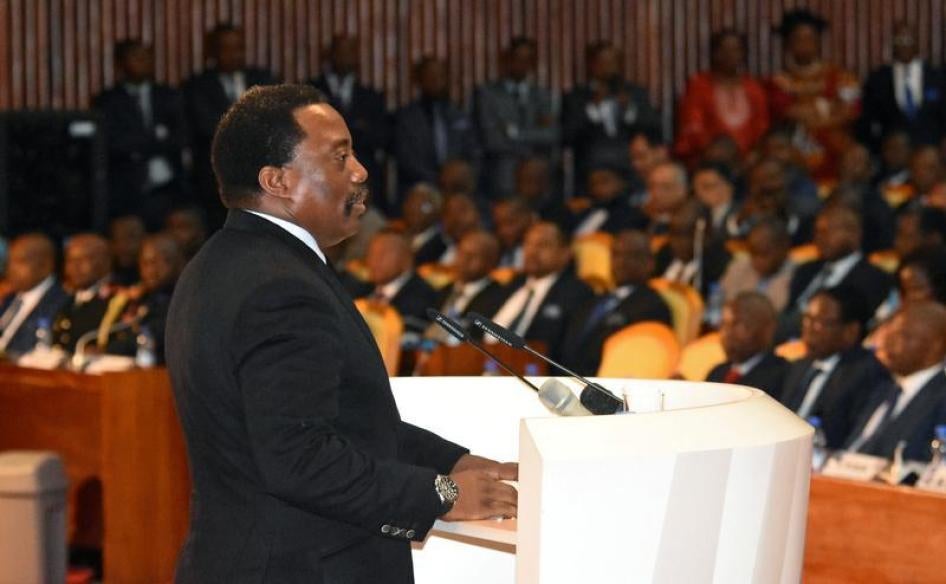 President Joseph Kabila addresses the nation at the Palais du Peuple, in the Democratic Republic of Congo's capital, Kinshasa, April 5, 2017.
