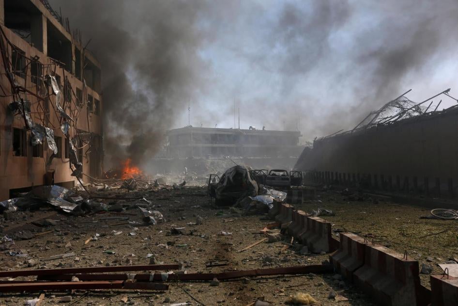 Photo of damaged cars and buildings after a bombing in Kabul, Afghanistan, May 31, 2017. 