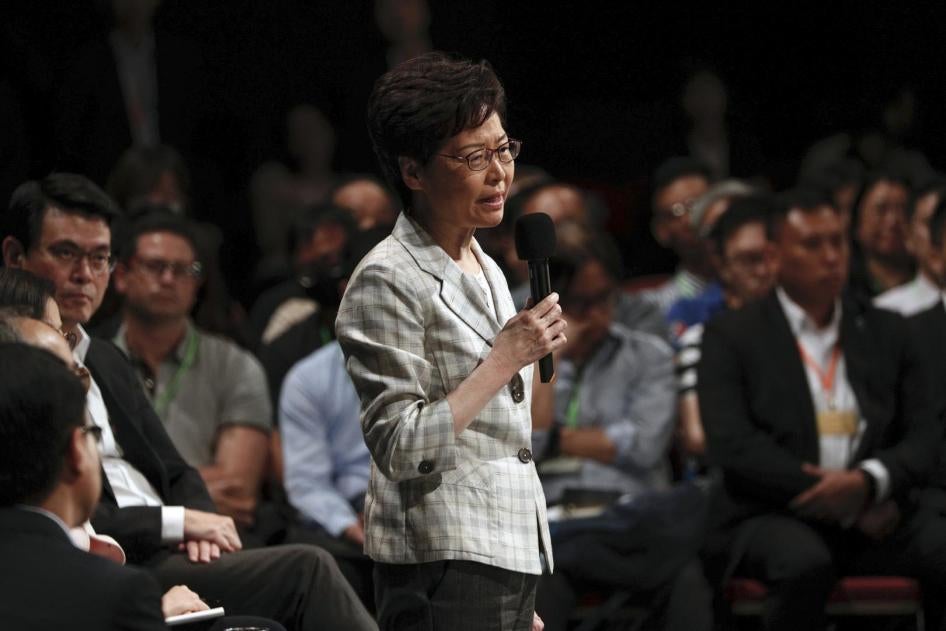 Hong Kong Chief Executive Carrie Lam at community dialogue in Hong Kong