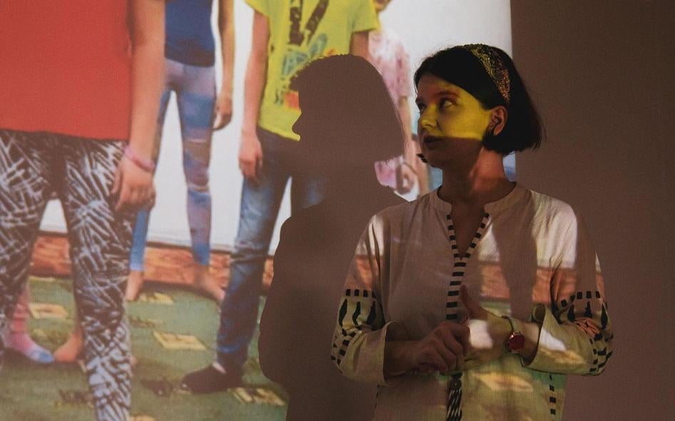 Yulia Tsvetkova, talking about her youth theater project “Pink and Blue”.