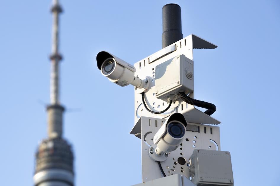 Two surveillance camera are seen in a street in Moscow, Russia