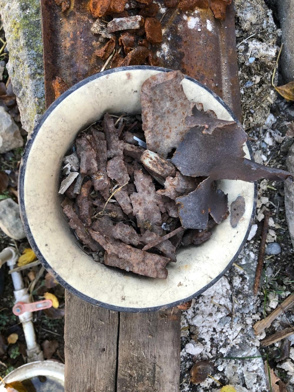 Fragments and remnants of munitions that hit Gumush Garayeva’s home in Topgaragoyunlu, a village near the front lines, in October. Garayeva was wounded in an artillery attack on October 4.