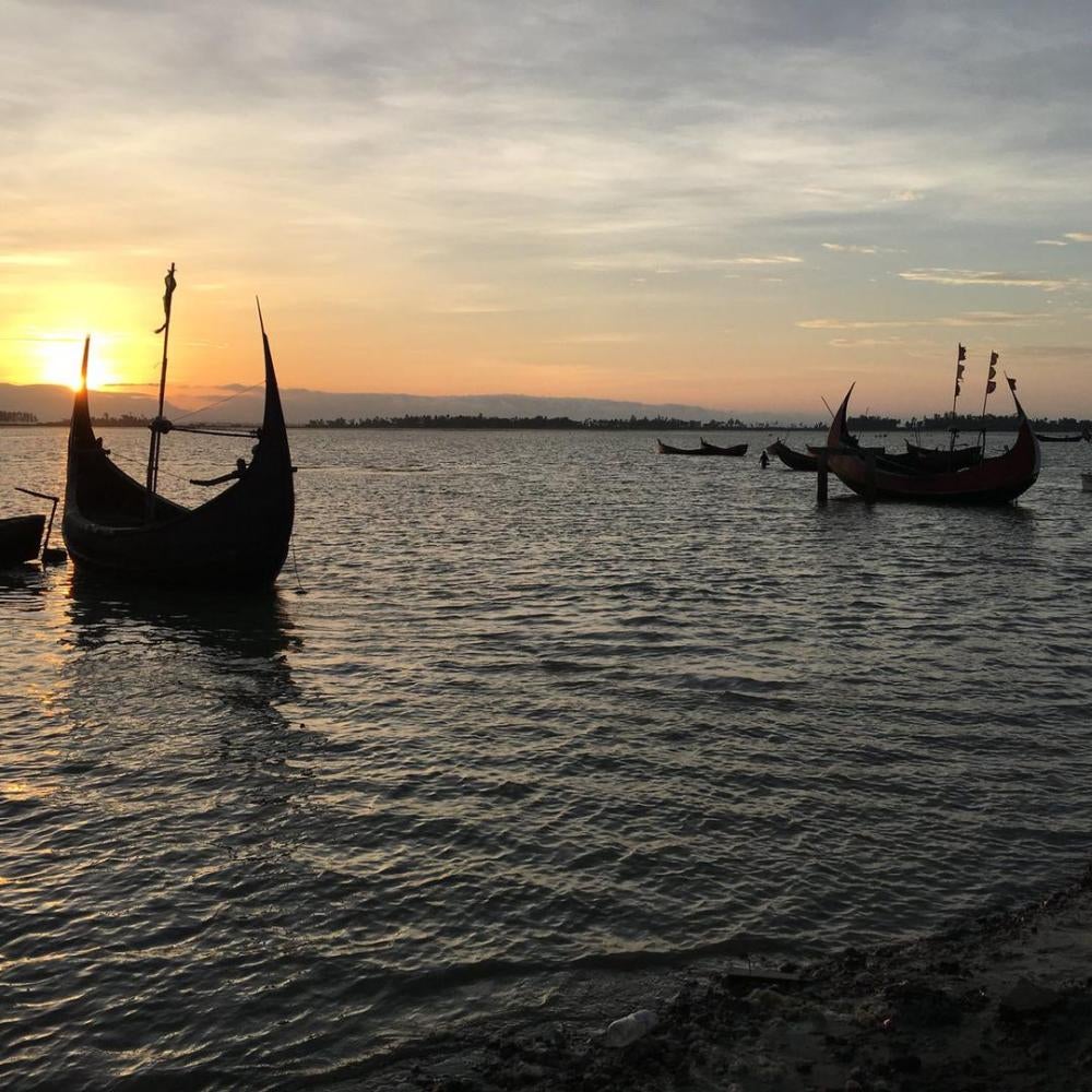 Boats at the Bangladesh-Burma border crossing. 