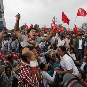 Nepalese activists of the Dalit community, also known as the untouchables, shout slogans during a protest near the Nepalese Constituent Assembly Hall in Kathmandu, Nepal, Wednesday, Aug. 5, 2015.  © 2015 AP Photo/Niranjan Shrestha