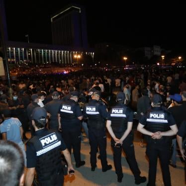 Rally participants gather in front of the parliament building, Baku, Azerbaijan, July 14, 2020.