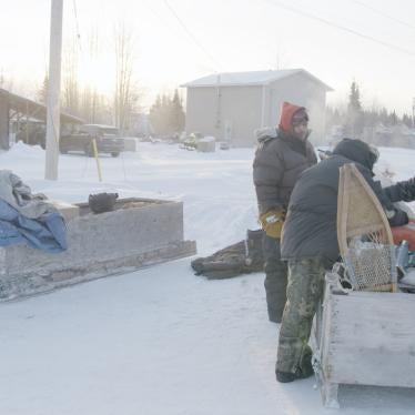 Weenusk First Nations members packing their sleds ahead of a hunt near Peawanuck, Ontario, December 14, 2019.
