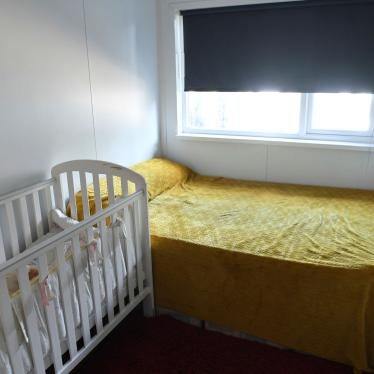 The interior of accommodation in Marston Court on Bordars Walk in Hanwell, west London, where converted shipping containers have been re-purposed for use as temporary accommodation, August 20, 2019. 