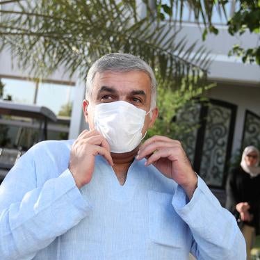 Bahraini prominent human rights activist Nabeel Rajab wears a face mask after he was released, at his house in Budaiya in Manama, Bahrain June 9, 2020.