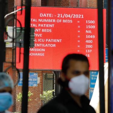 A hospital information board shows non-availability of beds in New Delhi, India, April 21, 2021.