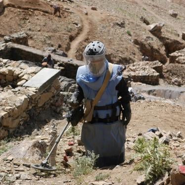 Clearance operator from the Halo Trust clearing a steep, rocky hillside in Afghanistan.