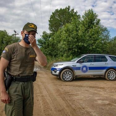 A Frontex vehicle patrols the Greek Turkish borders near Nea Vyssa village along Evros (Maritsa) river on June 18, 2021.