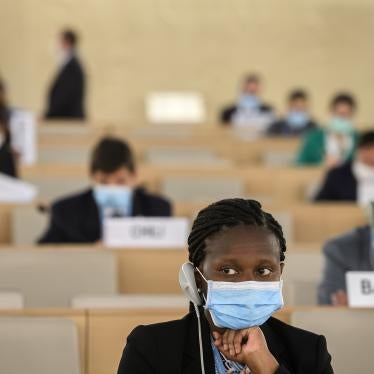 Delegates attend a session on racism and police brutality resolution in the wake of the death of George Floyd, at the United Nations Human Rights Council in Geneva, Switzerland on June 19, 2020.