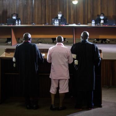 Paul Rusesabagina attends a court hearing in Kigali, Rwanda, February 26, 2021.